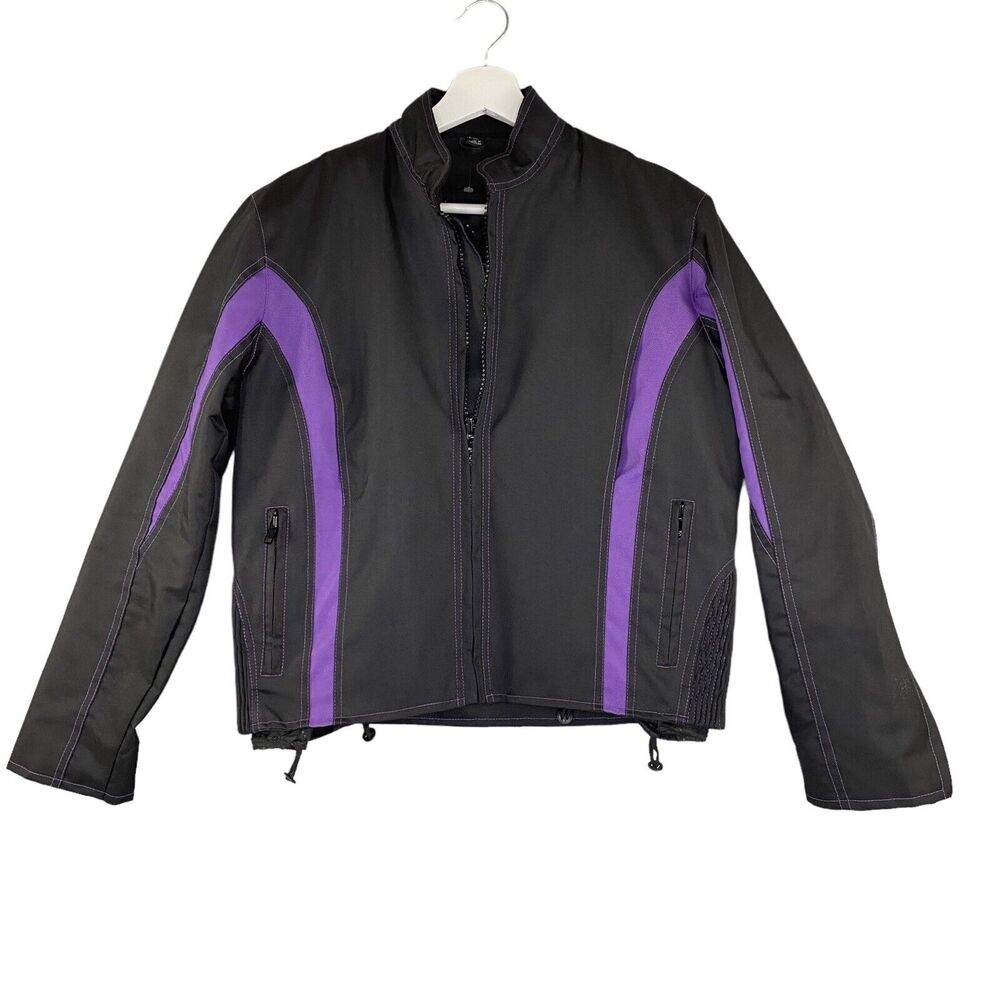 Zony Jacket Womens Medium Black/Purple Moto Coat‎ Fitted Removable Lining